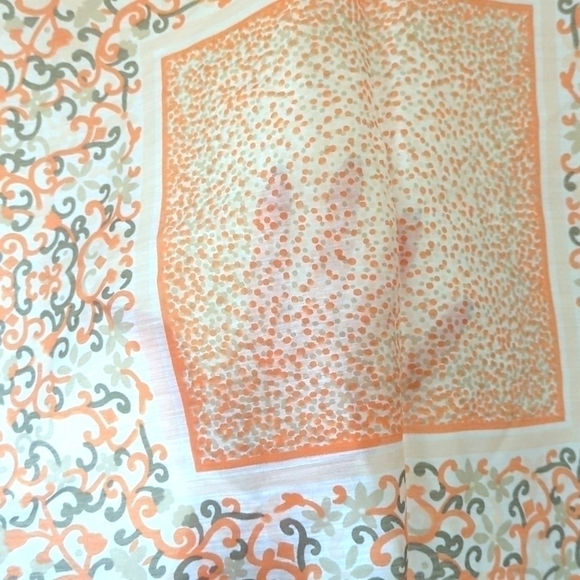 Vintage Orange and Gray Sheer Floral and Dot Scarf - Picture 3 of 5